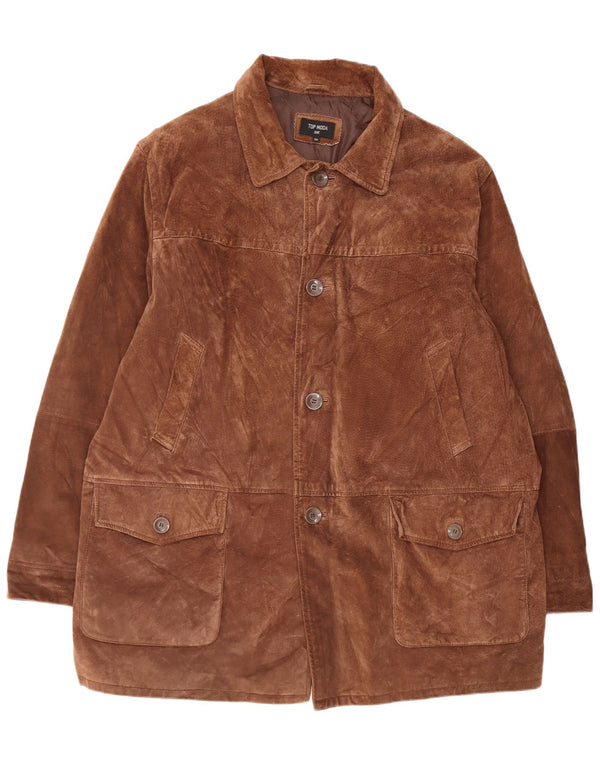 Vintage Hombres Ante Chaqueta Tamaño 60 3XL Cuero Marrón