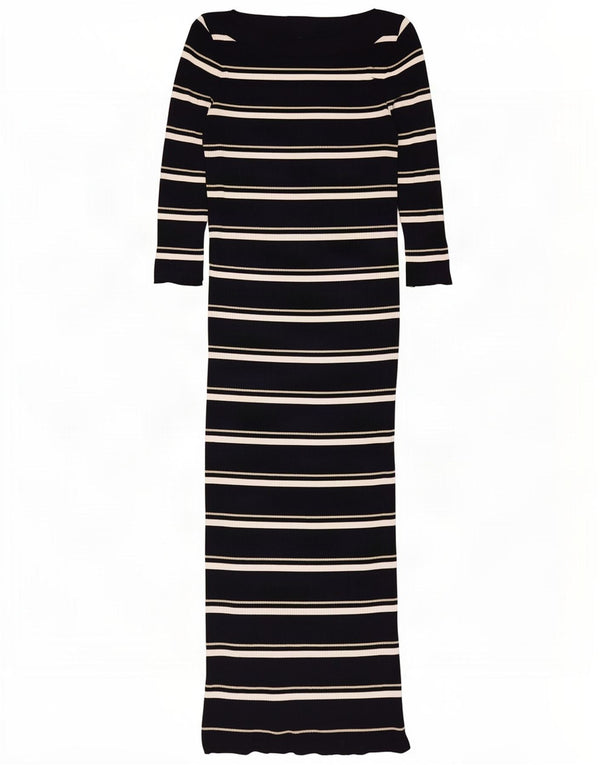 Massimo Dutti Vestido Maxi de Manga 3/4 para Mujer UK 8 Small Negro Rayas