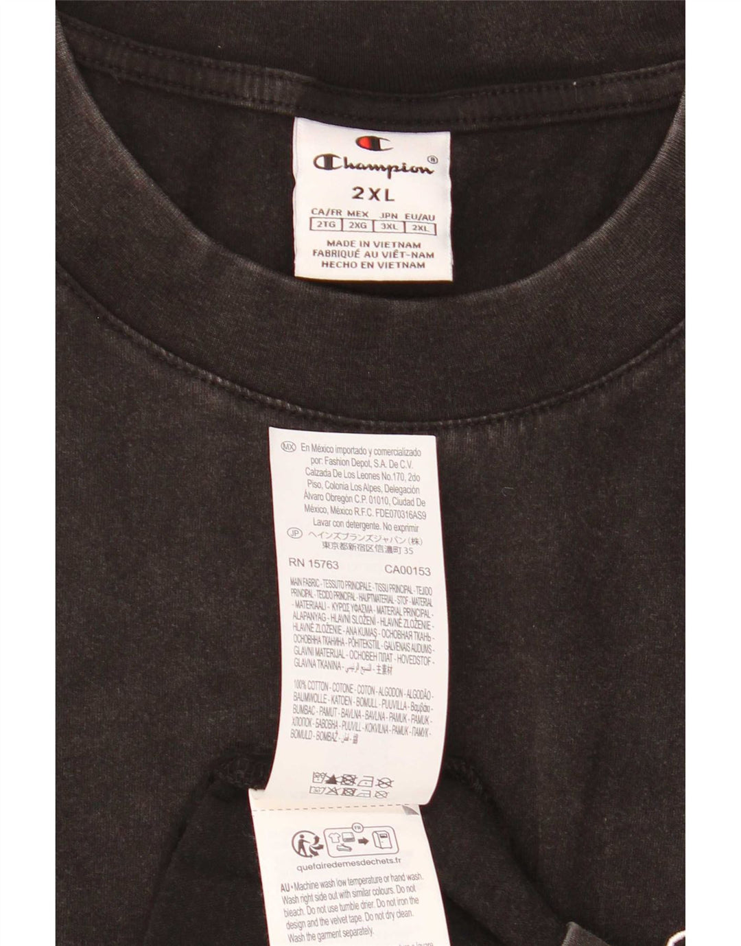 Champion Camiseta Hombre Top 2XL Algodón Negro