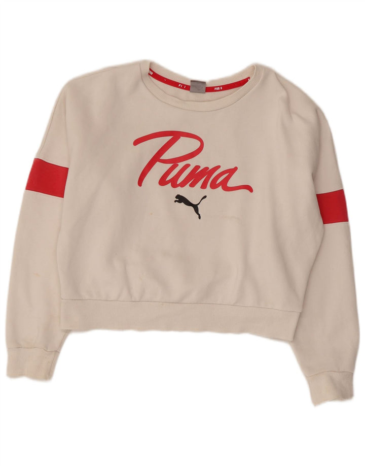 PUMA Sudadera corta extragrande para mujer UK 10 Small White Colourblock
