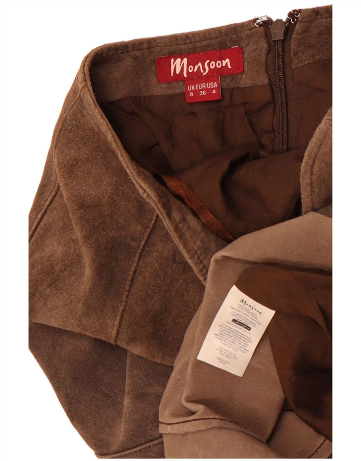 Monsoon Falda de ante para mujer UK 8 Small W26 Cuero marrón