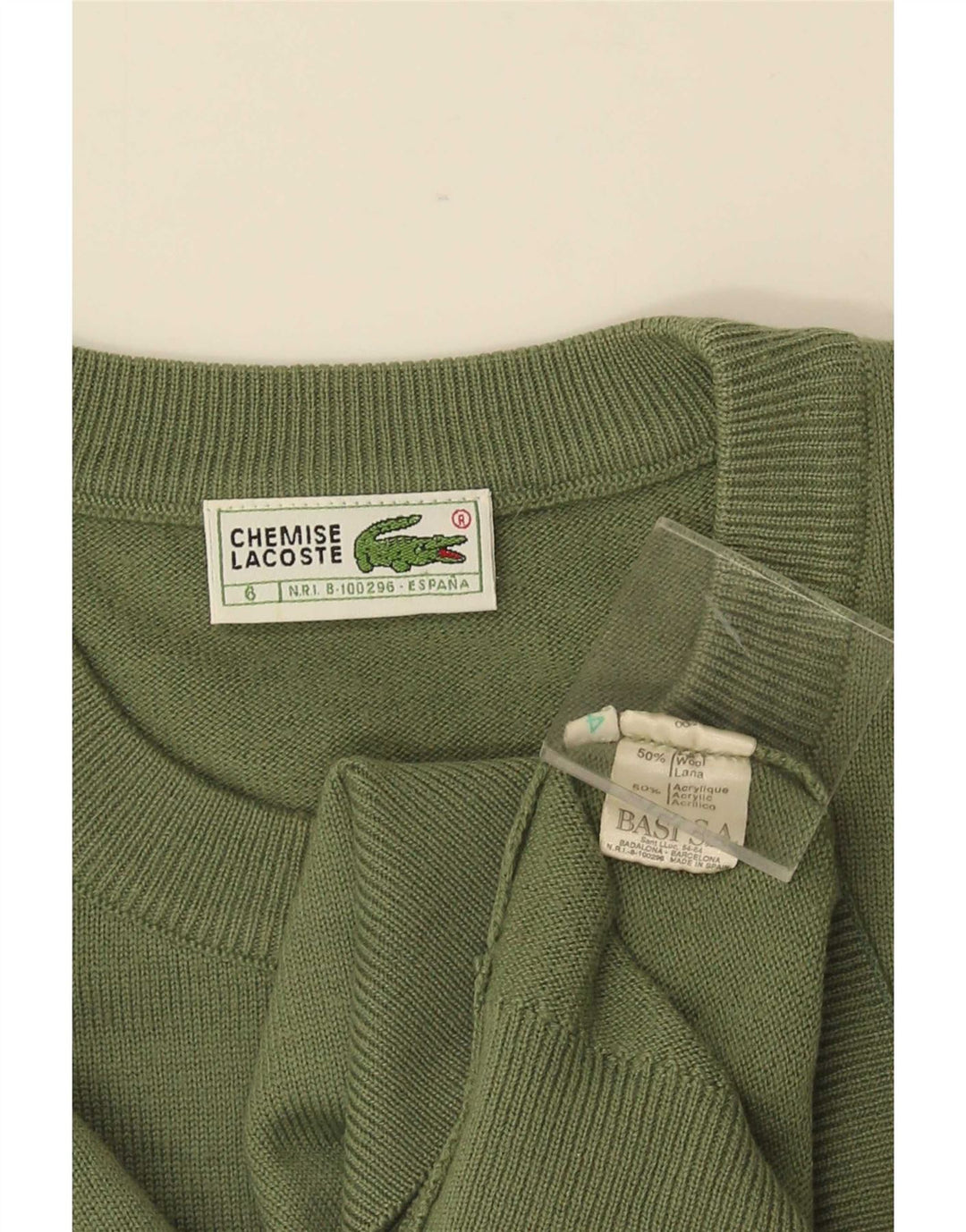 Lacoste Jersey de cuello redondo para hombre talla 6 XL lana verde