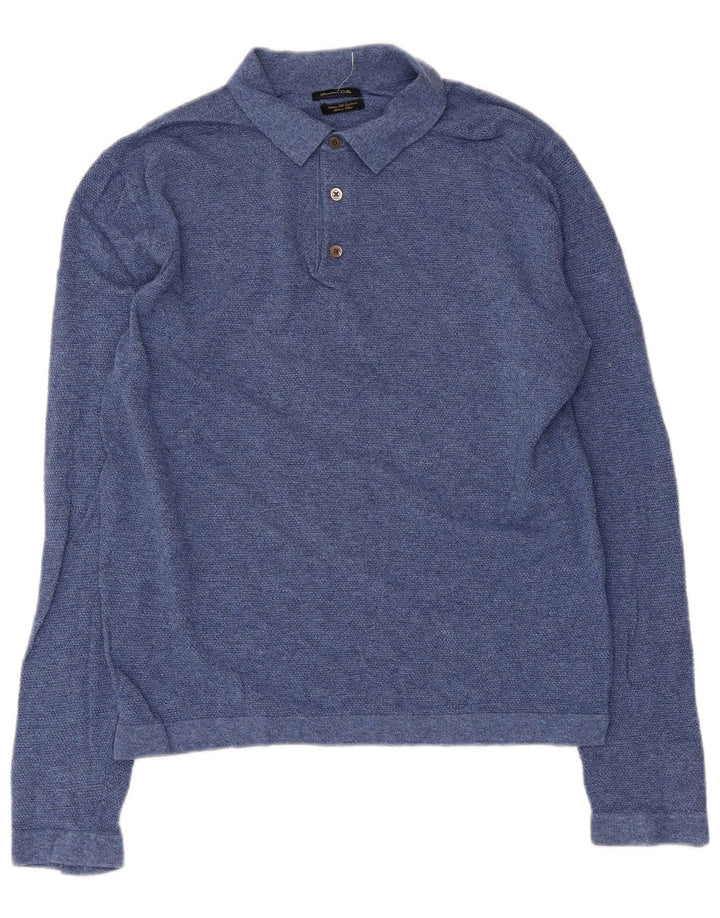 MASSIMO DUTTI Polo Manga Larga Hombre Large Azul Algodón