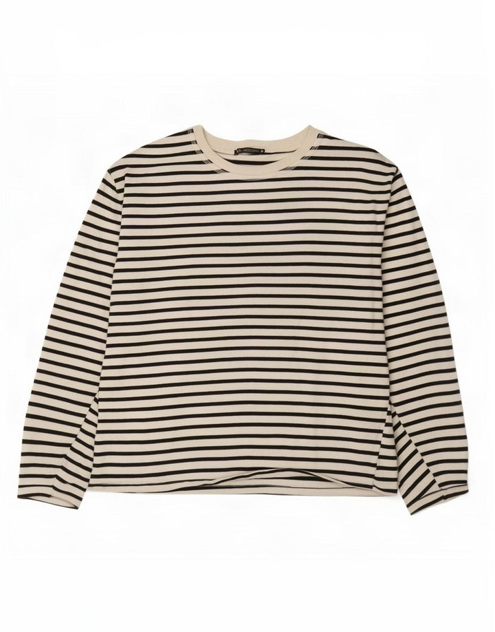 Zara Mujer Top Manga Larga ES 40 XL Blanco Rayas