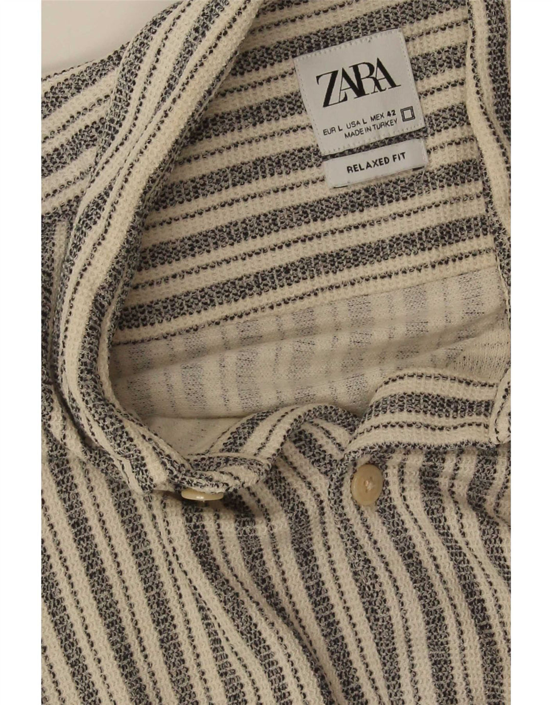 Zara Hombre Camisa De Corte Relajado De Manga Corta Grande Gris A Rayas