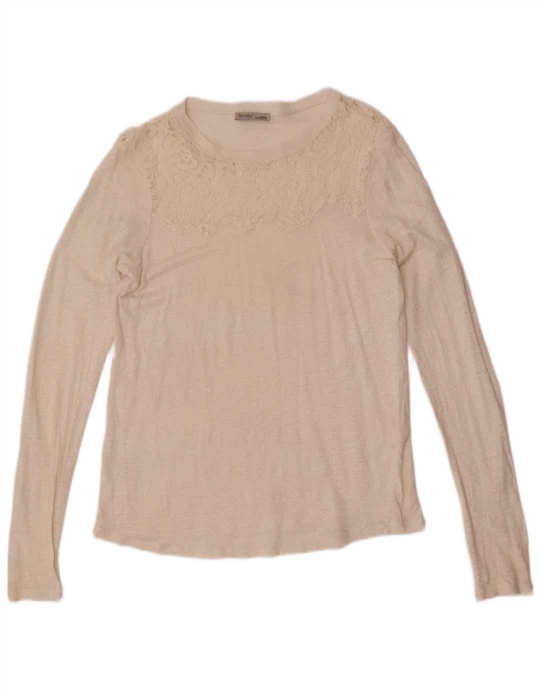 Zara Mujer Top Manga Larga UK 40 Medio Off White Floral