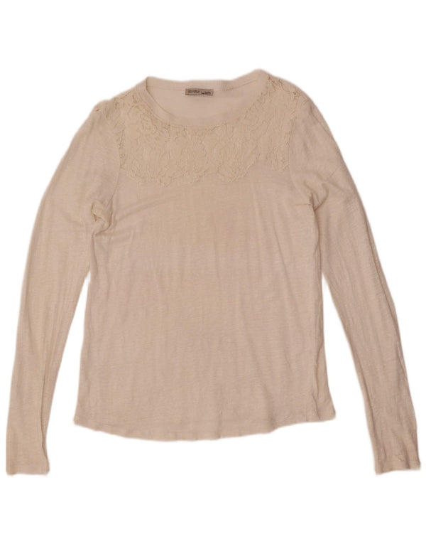 Zara Mujer Top Manga Larga UK 40 Medio Off White Floral