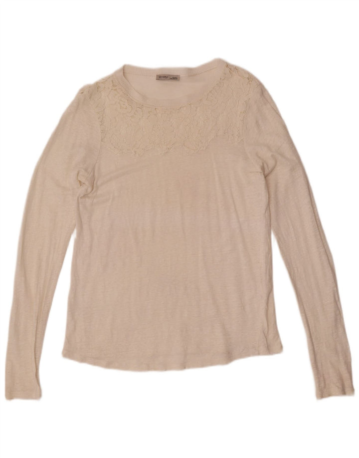Zara Mujer Top Manga Larga UK 40 Medio Off White Floral