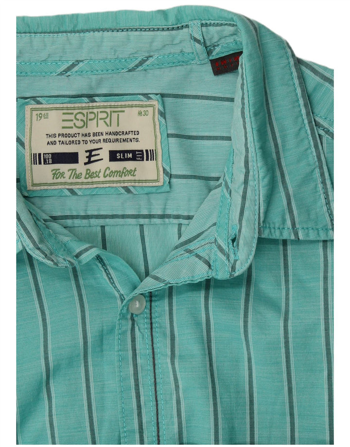 ESPRIT Camisa slim fit para hombre con rayas diplomáticas en turquesa medio