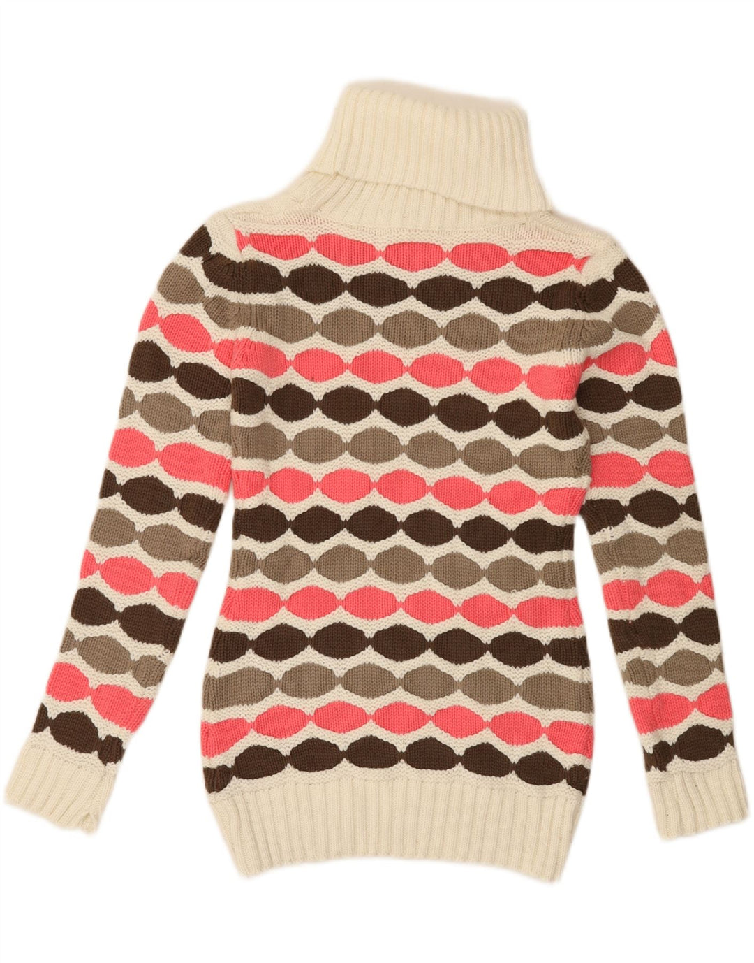 VINTAGE Womens Roll Neck Jumper Sweater UK 12 Medium Off White Geometric Vintage Vintage and Second-Hand Vintage from Messina Hembry 