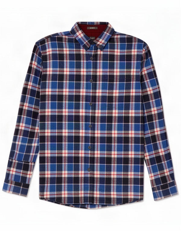 Eddie Bauer Camisa de franela de ajuste relajado para hombre Algodón a cuadros azul medio