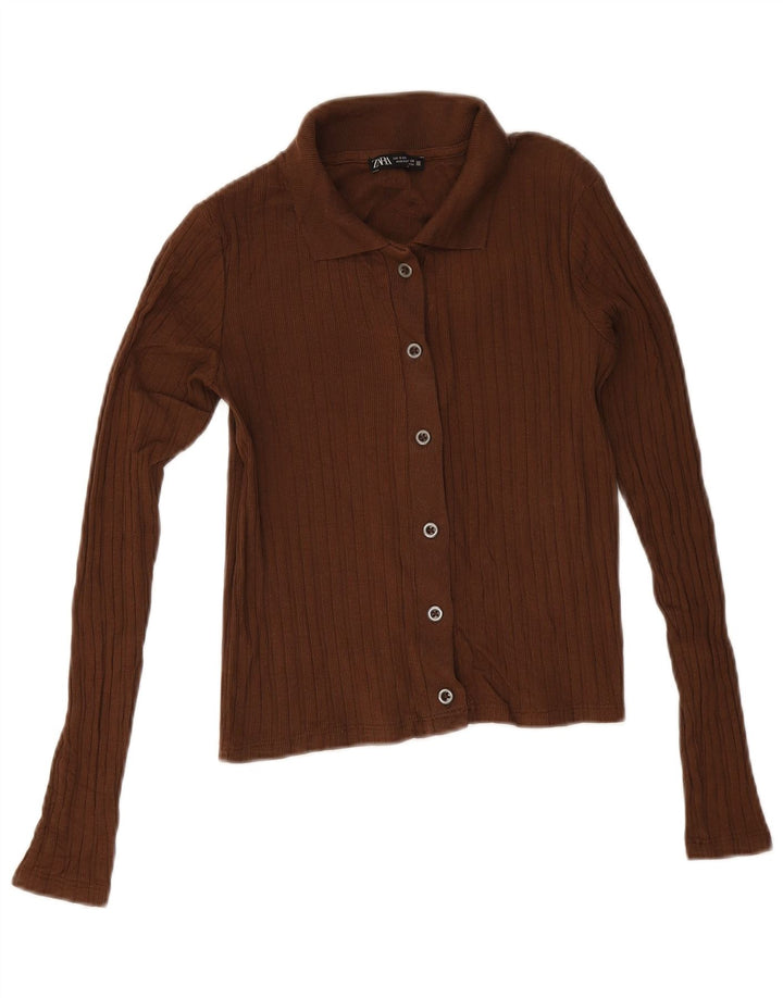 Zara Mujer Crop Cardigan Suéter UK 10 Small Marrón