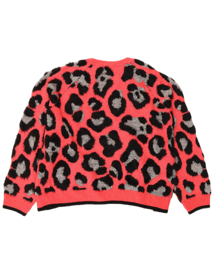 MARKS & SPENCER Suéter tipo jersey con cuello redondo para mujer UK 40 XL Estampado animal rosa