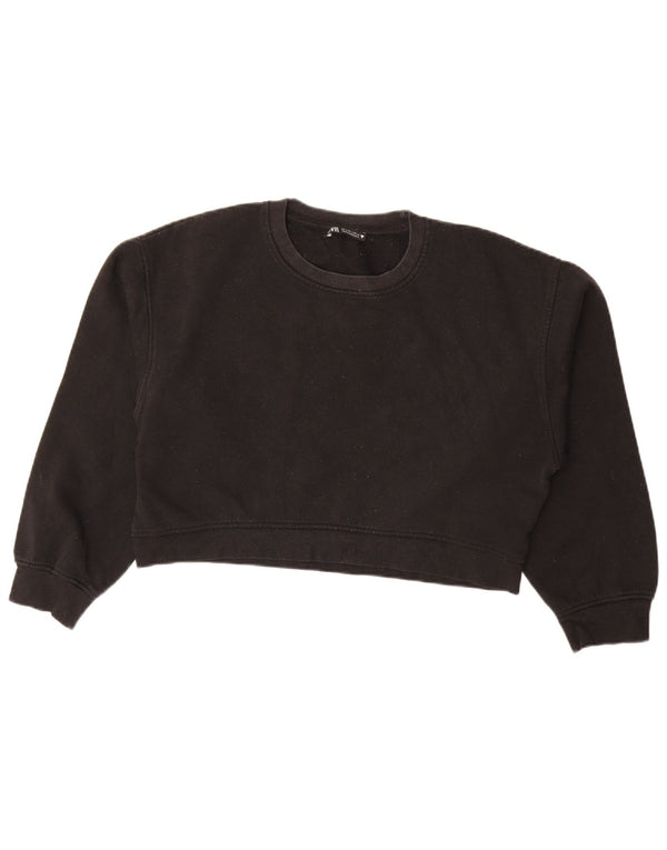 Zara Mujer Crop Sudadera De Gran Tamaño Jersey UK 44 Grande Negro
