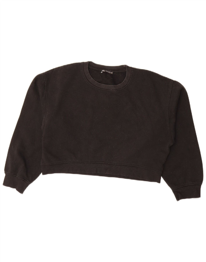 Zara Mujer Crop Sudadera De Gran Tamaño Jersey UK 44 Grande Negro
