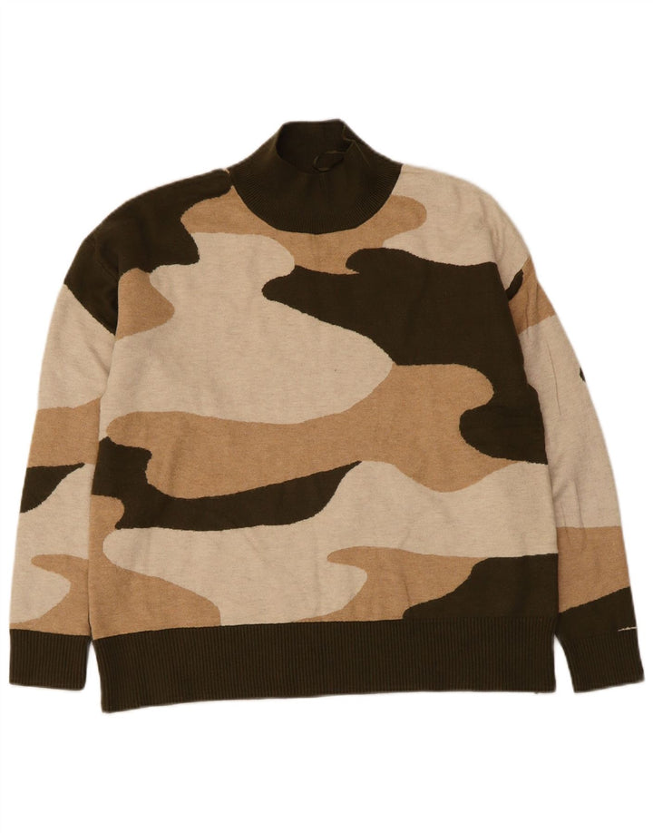 Marks & Spencer Suéter tipo jersey con cuello alto para mujer, talla 40, color caqui mediano