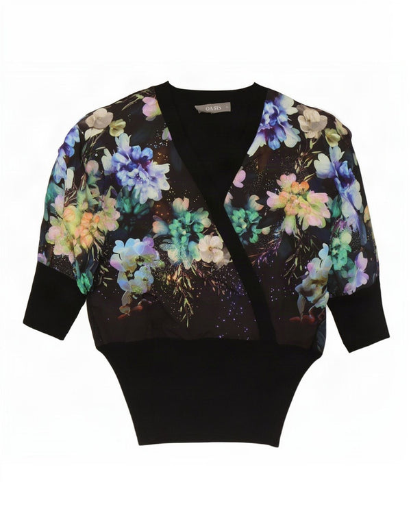 Oasis Blusa extragrande para mujer UK 6 XS Viscosa floral negra