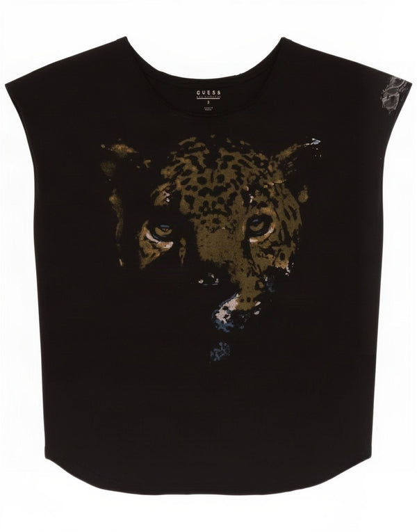Guess Camiseta gráfica extragrande para mujer UK 10 Small Black Animal Print