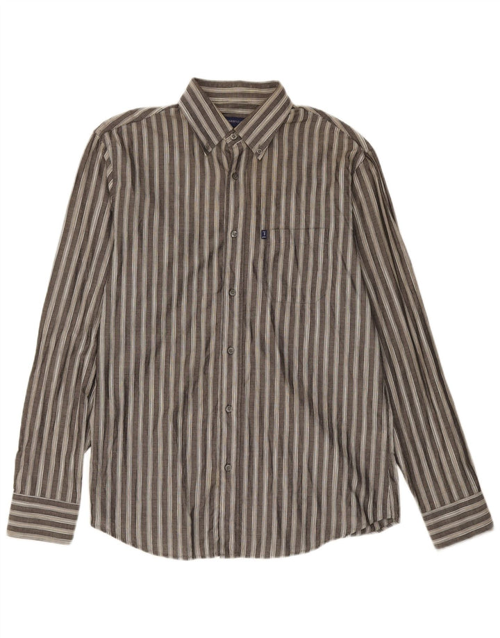 TRUSSARDI JEANS Mens Shirt Large Grey Striped Cotton