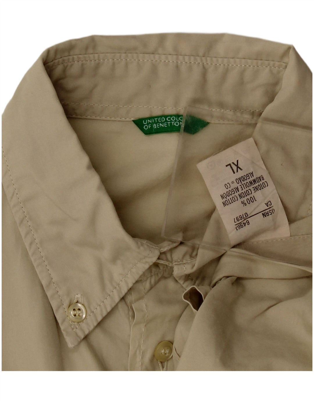 BENETTON Mens Shirt XL Beige Cotton
