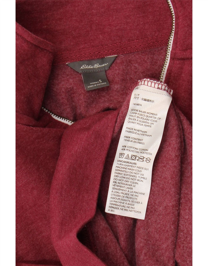 EDDIE BAUER Sudadera con cuello y cremallera para mujer UK 10 Small Borgoña Algodón