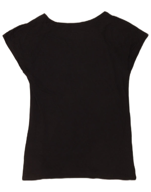 Zara Mujer Camiseta Gráfica Top UK 12 Medium Negro Algodón