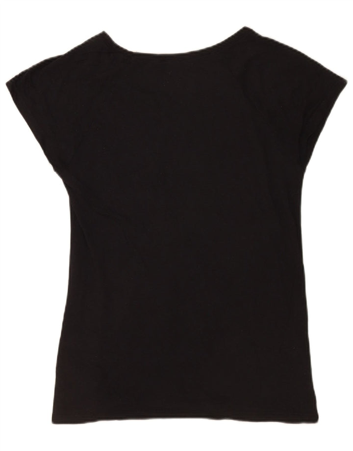 Zara Mujer Camiseta Gráfica Top UK 12 Medium Negro Algodón