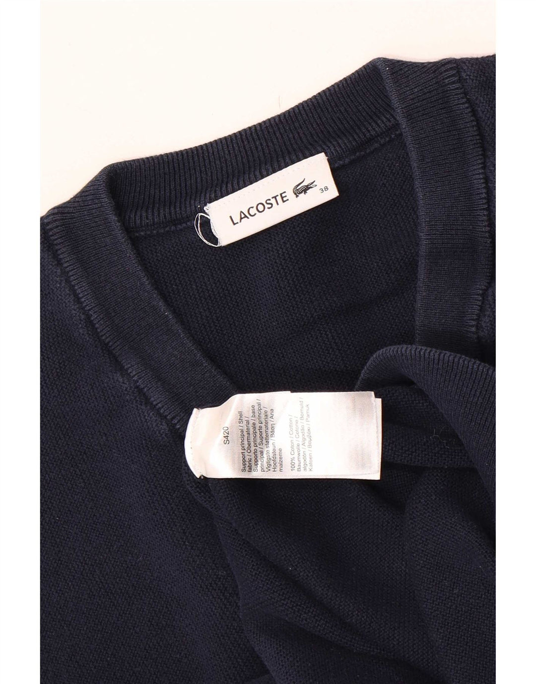 Lacoste Jersey corto con cuello en V para mujer Talla 38 Algodón azul marino mediano