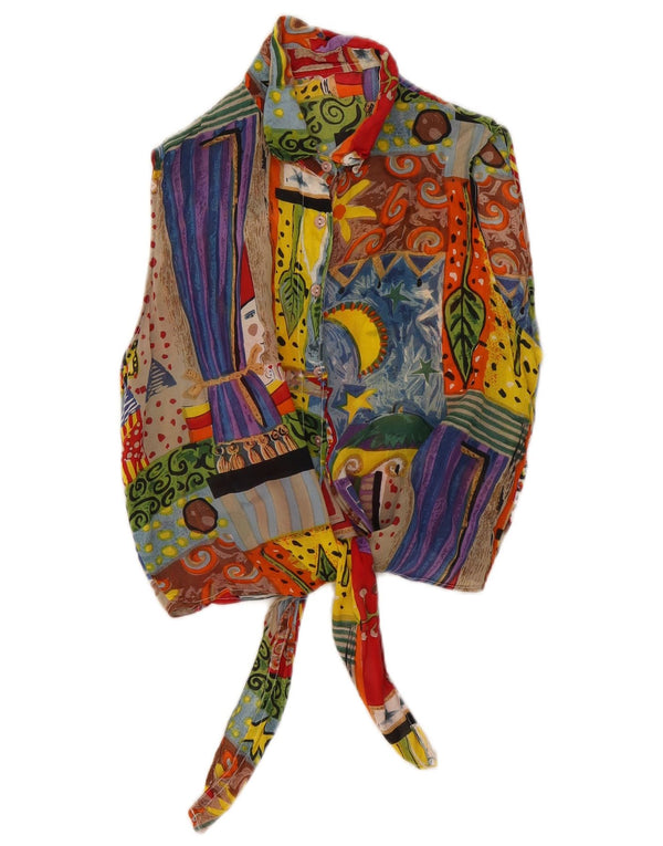 Vintage mujer crop camisa blusa Reino Unido 12 medio multicolor patchwork