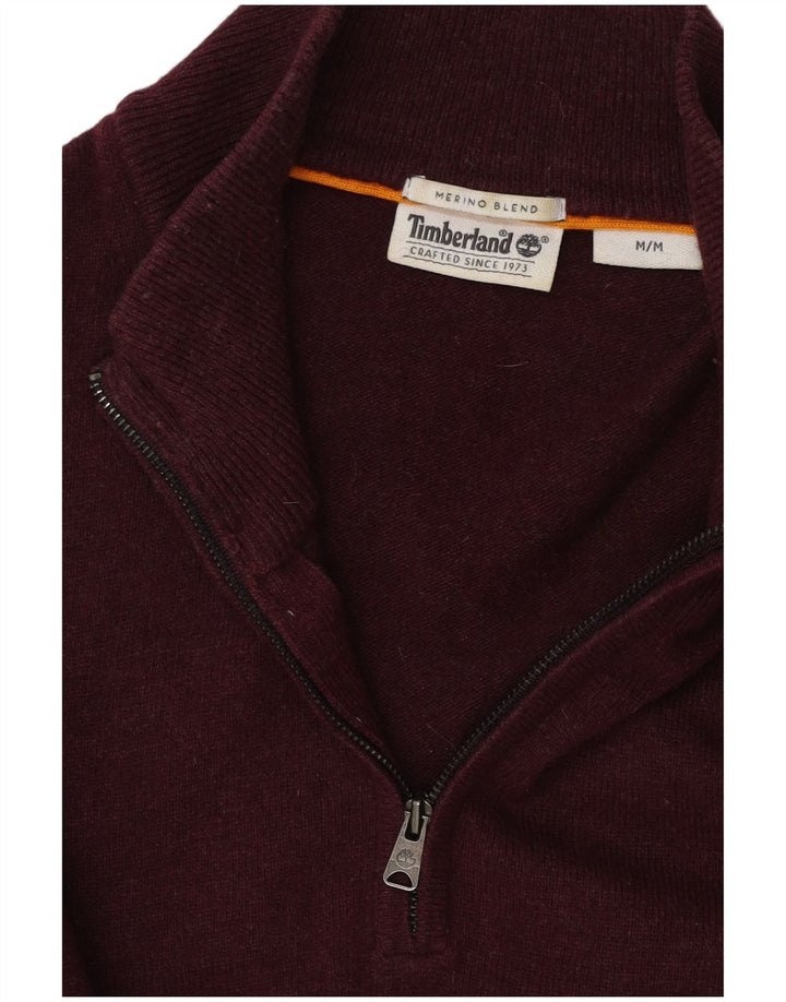 TIMBERLAND Suéter tipo jersey con cuello y cremallera para hombre de lana merino en color burdeos medio