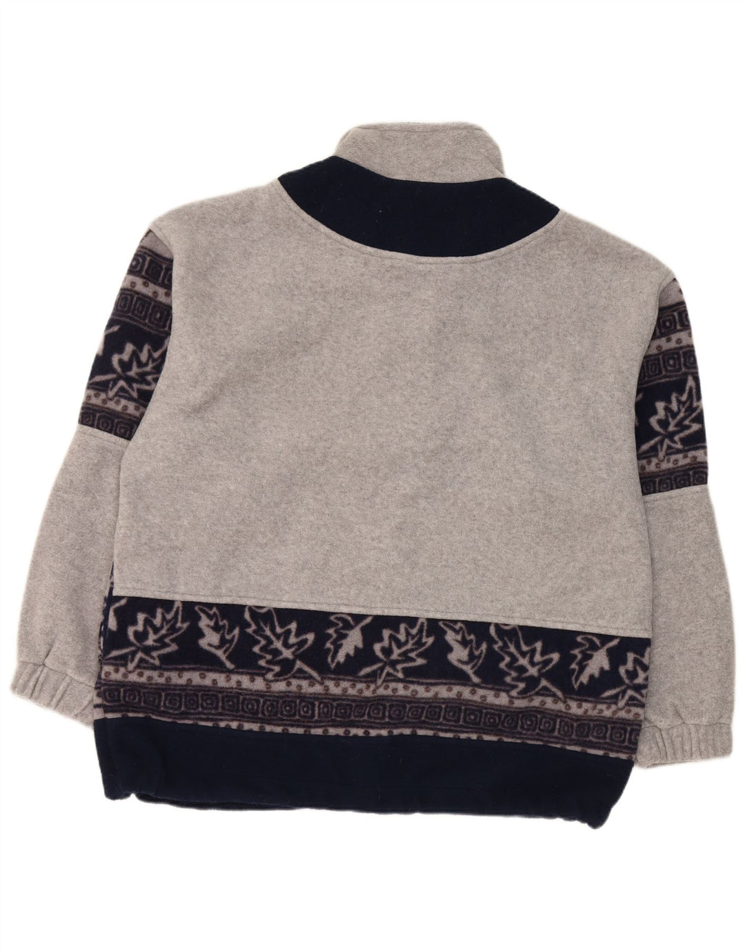 Vintage hombres zip cuello polar jumper grande gris floral poliéster
