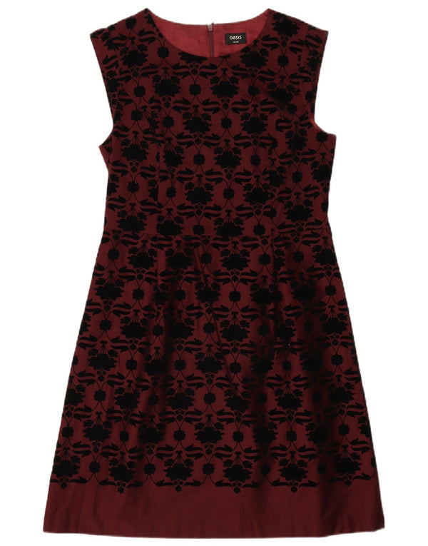 Oasis Vestido acampanado sin mangas para mujer UK 44 Algodón floral burdeos mediano