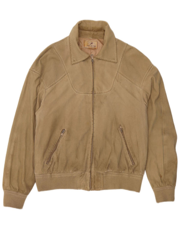 Vintage hombres ante bomber chaqueta Reino Unido 38 medio beige
