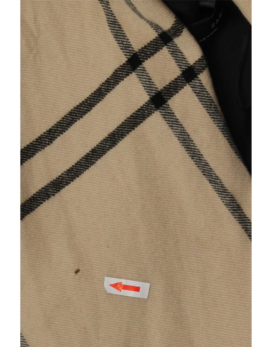 Zara Mujer Abrigo Abierto De Ajuste Relajado UK 10 Small Beige Plaid Lana