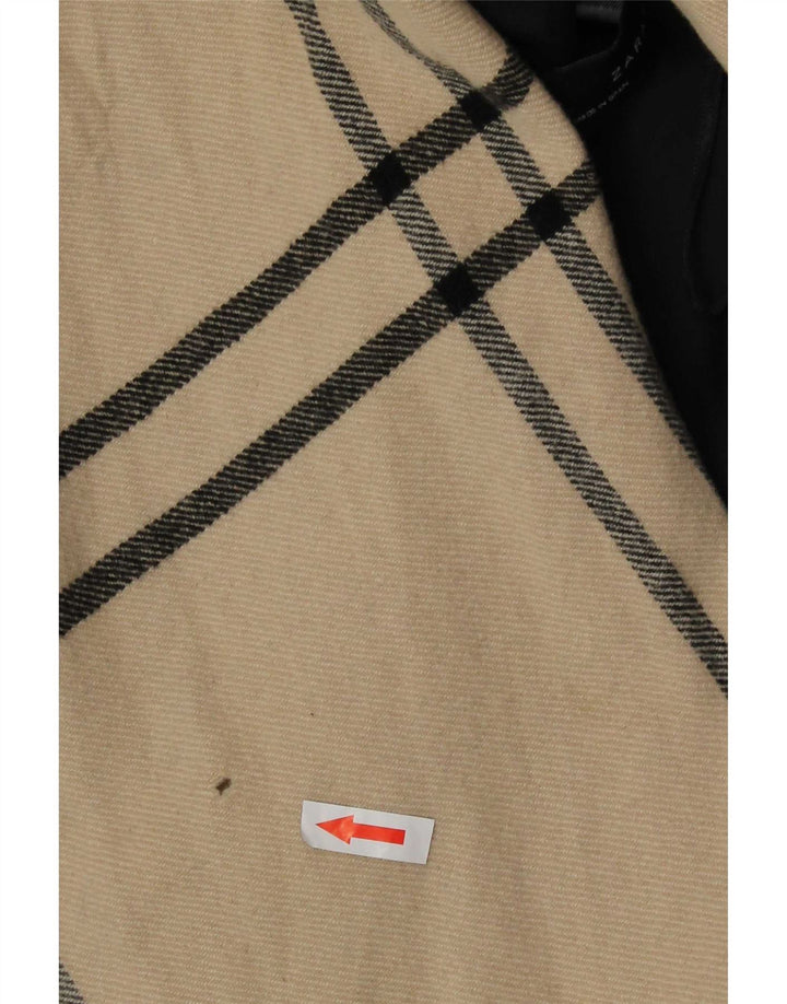 Zara Mujer Abrigo Abierto De Ajuste Relajado UK 10 Small Beige Plaid Lana