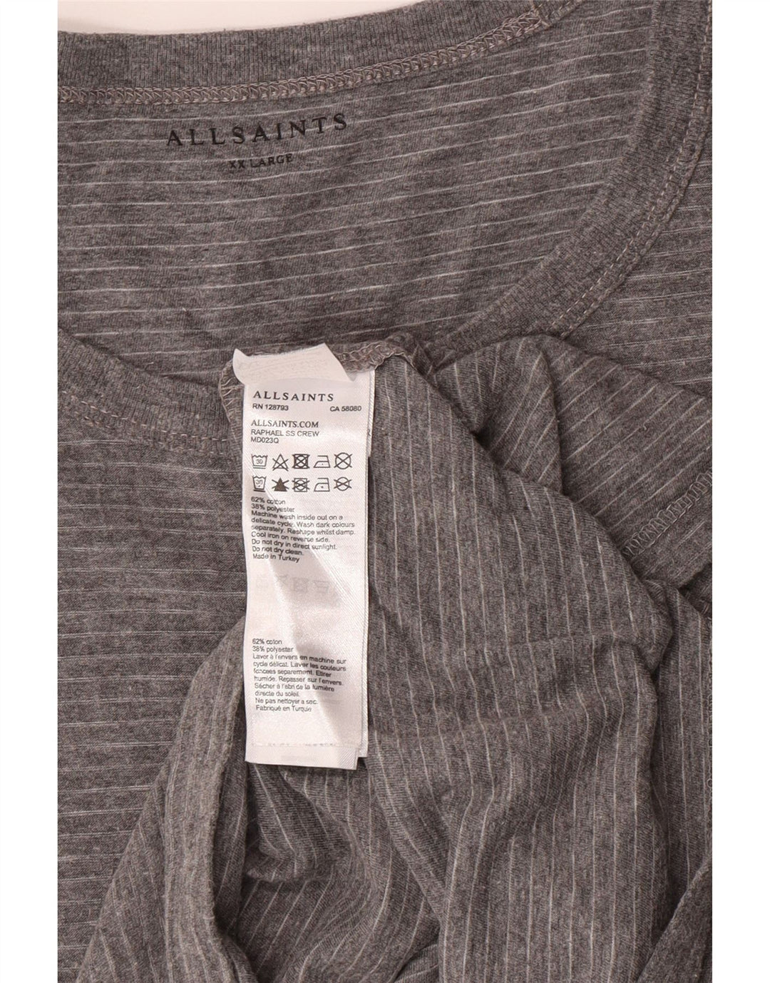 ALL SAINTS Camiseta para hombre 2XL Algodón a rayas gris