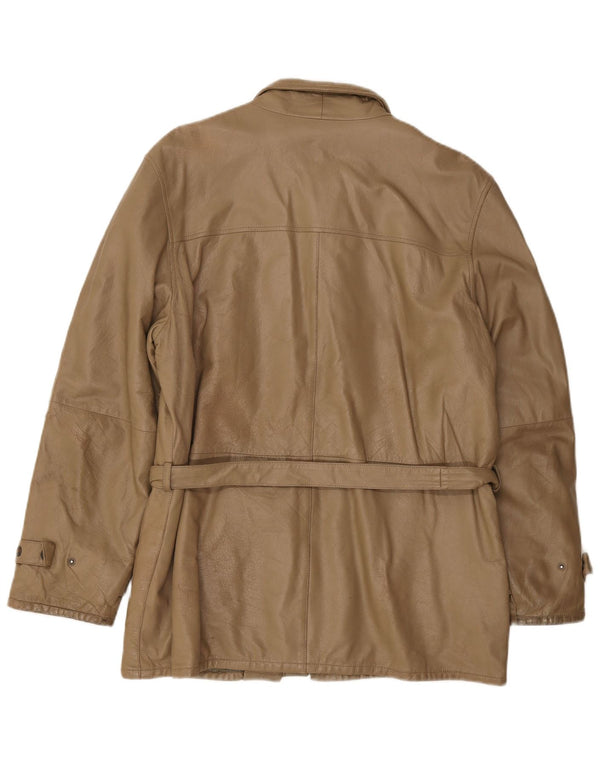 Chaqueta de cuero vintage para hombre IT 50 marrón grande