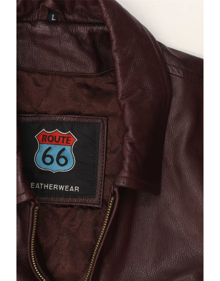 Route 66 Chaqueta de cuero para hombre UK 40 Large Borgoña