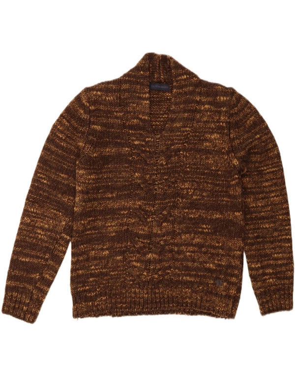 Trussardi Jersey con cuello en V para mujer UK 46 Large Acrílico moteado marrón