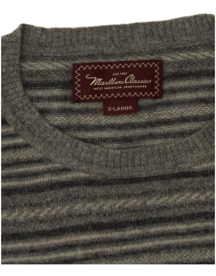Marlboro Classics - Jersey de cuello redondo para hombre, talla XL, color gris a rayas