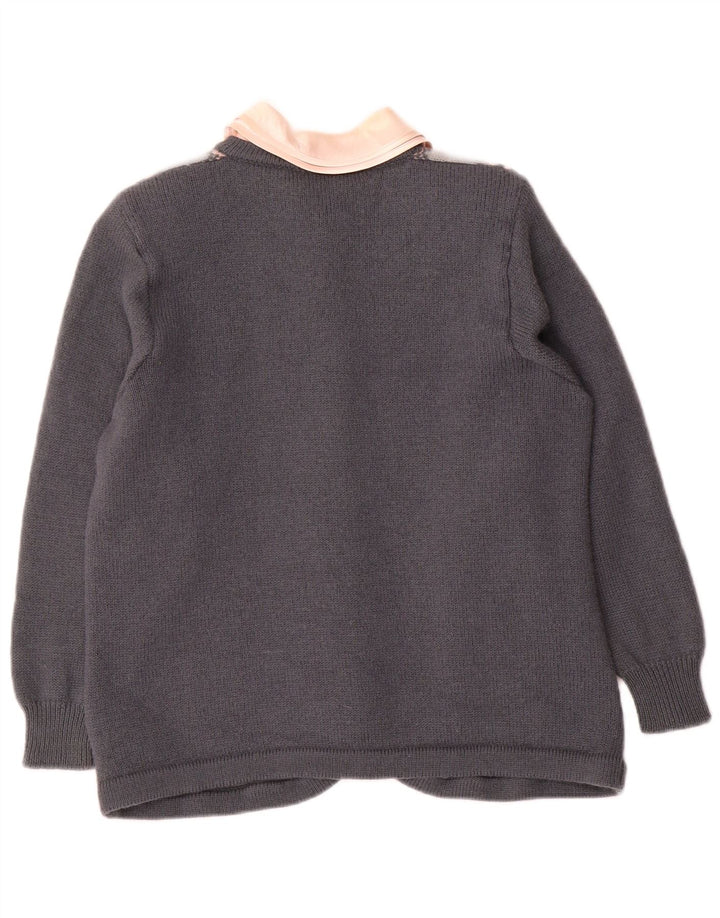 Vintage mujer Cardigan suéter Reino Unido 12 lana geométrica gris medio