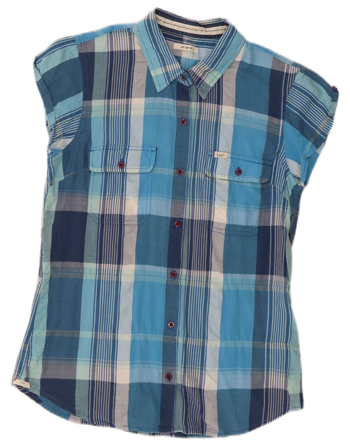 Lee Camisa de manga corta para mujer UK 42 Algodón a cuadros azul mediano