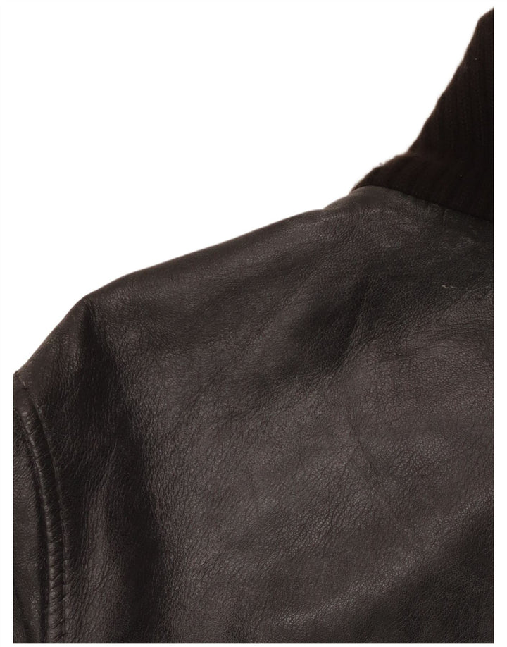 Vintage mujer bombardero chaqueta de cuero IT 50 cuero negro grande