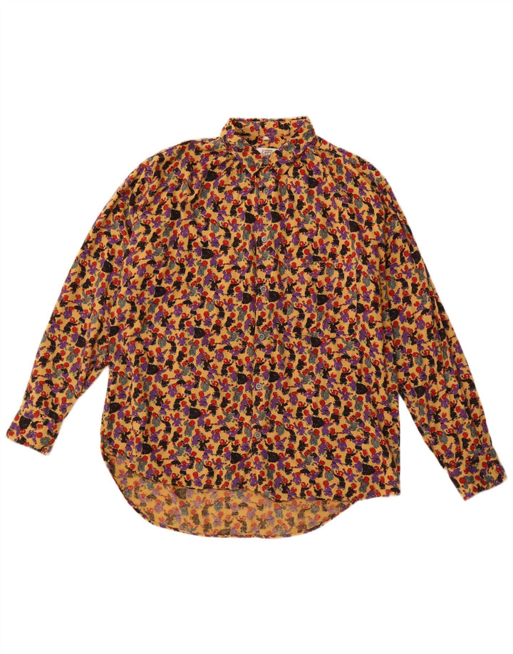 VINTAGE Camisa de patrón abstracto para hombre pequeña multicolor