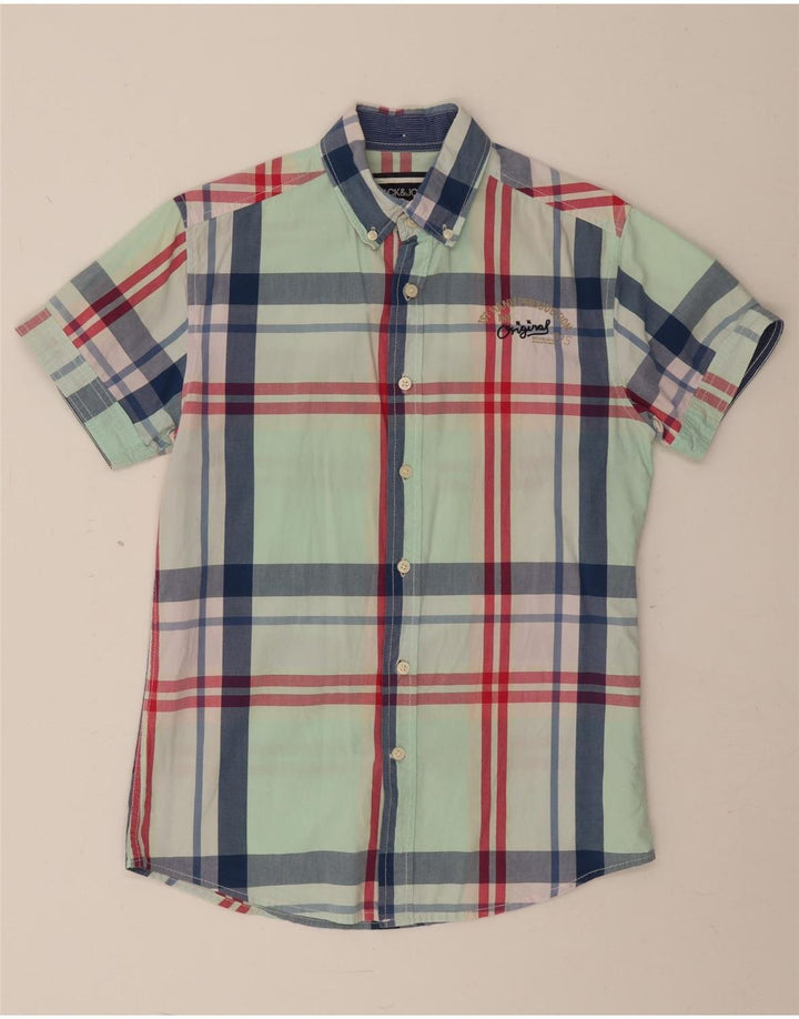 Jack & Jones Hombre Camisa De Manga Corta Small Green Plaid