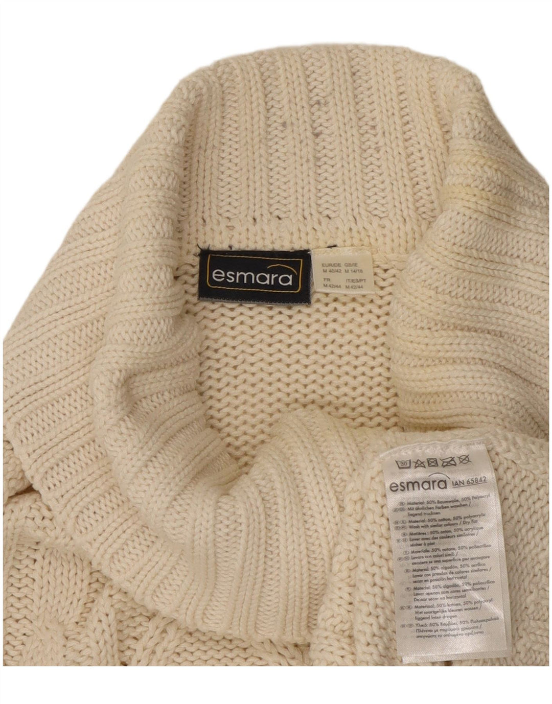 ESMARA Suéter tipo jersey con cuello vuelto para mujer UK 14 Medium Off White Cotton