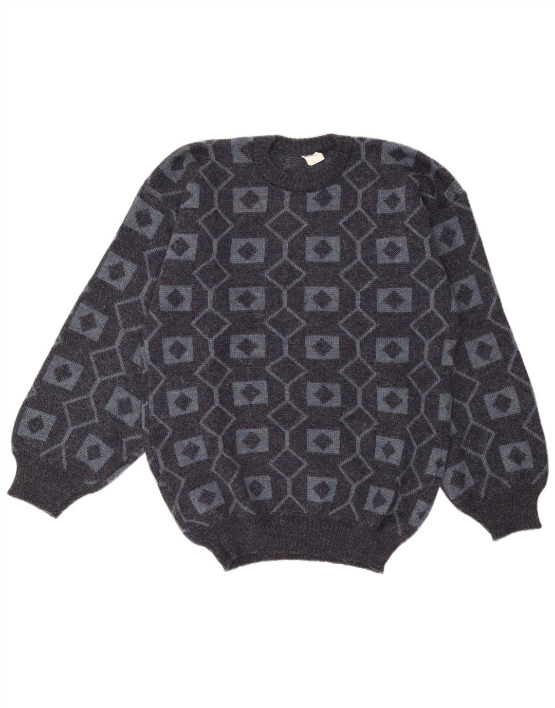 Vintage hombres cuello redondo jersey suéter medio gris geométrico acrílico