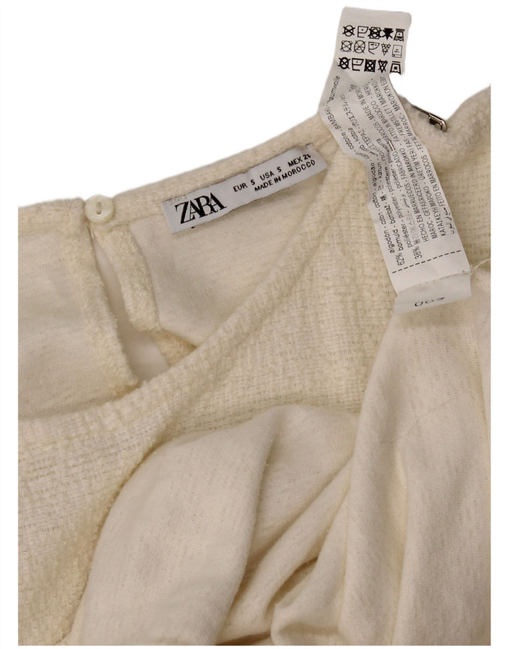 Zara Mujer Vestido Tubo UK 8 Pequeño Algodón Blanco