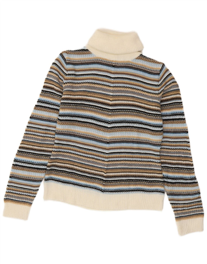 VINTAGE Mujer Roll Neck Jumper Suéter Reino Unido 10/12 Pequeño Multicolor