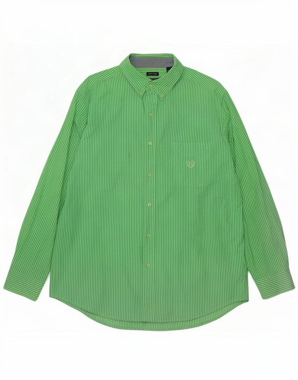 Chaps Mens Easy Care Shirt Large Green Pinstripe Cotton